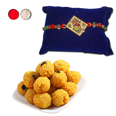 "Rakhi - AD 4040 A (Single Rakhi), 500gms of Laddu - Click here to View more details about this Product